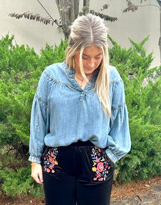'Forget About You'- Denim Popover Top