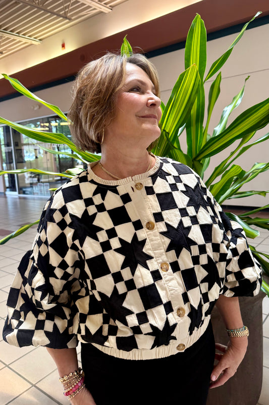 Black/Cream Quilted Star Jacket by Ivy Jane