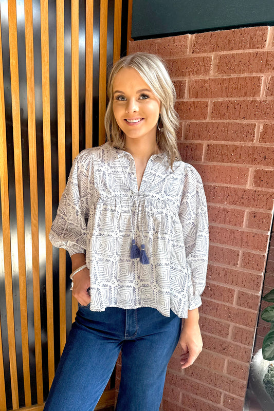 Maze Block Print Top by Ivy Jane