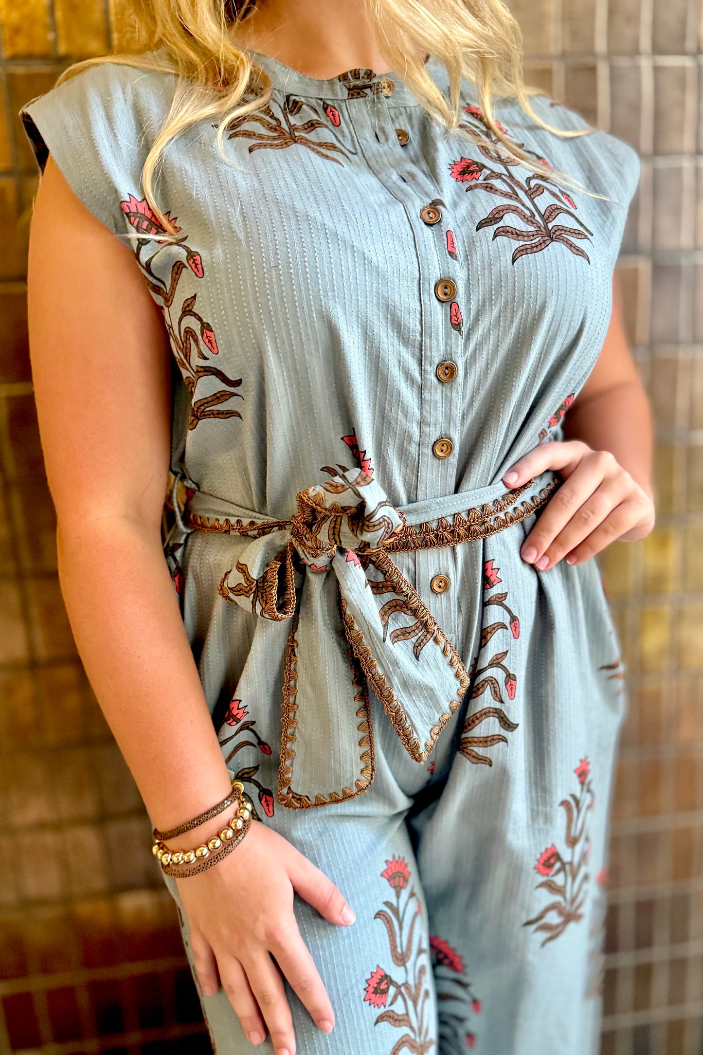 Floral Block Print Jumpsuit- Uncle Frank