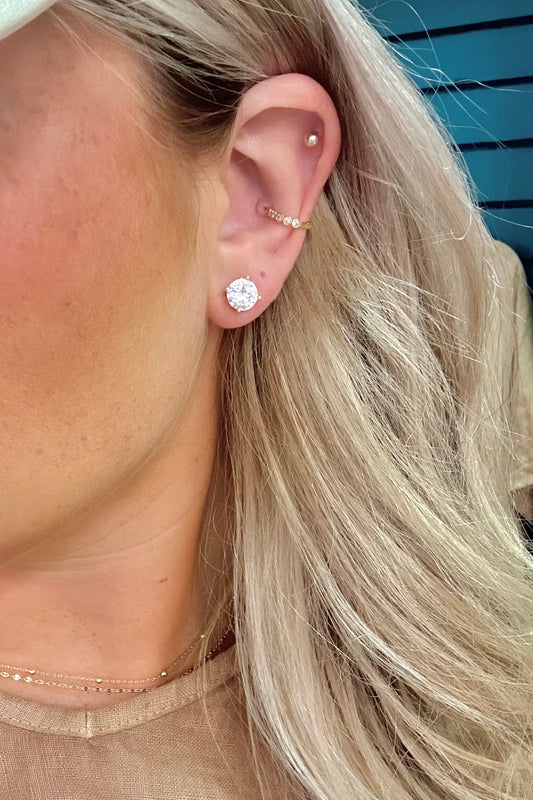 Gold CZ Stud Earring