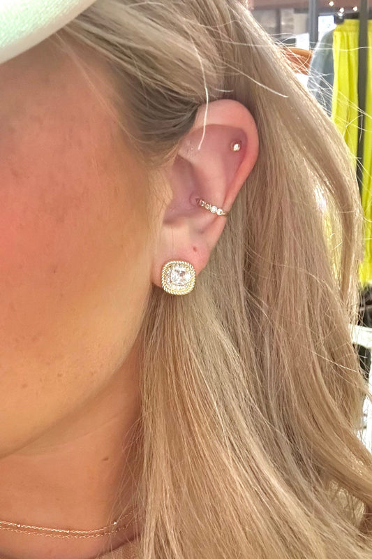 CZ Square Post Earring - Large 10mm