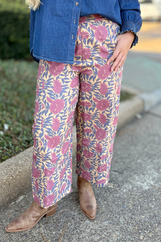 Floral Pull-on Barrel Pants