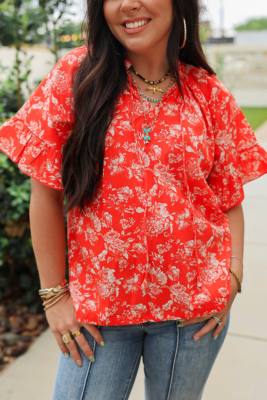 Red Floral Bell Top by Layerz