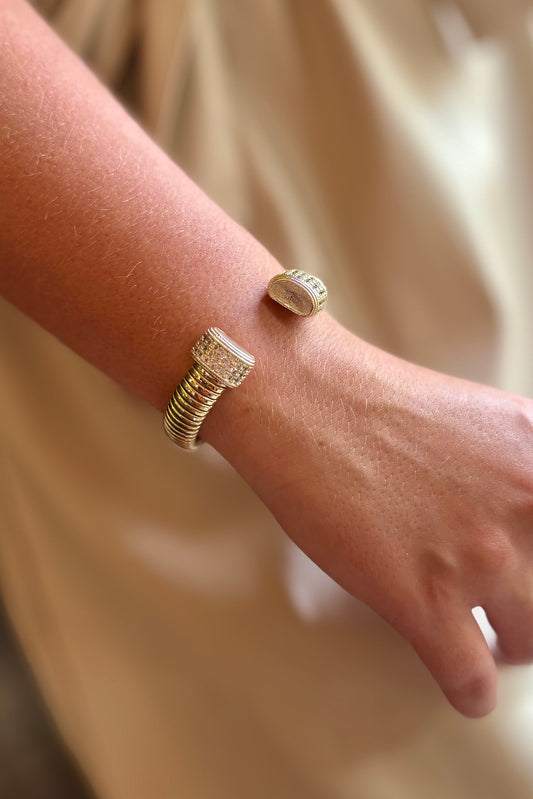 Gold Coil Bracelet with CZ Ends