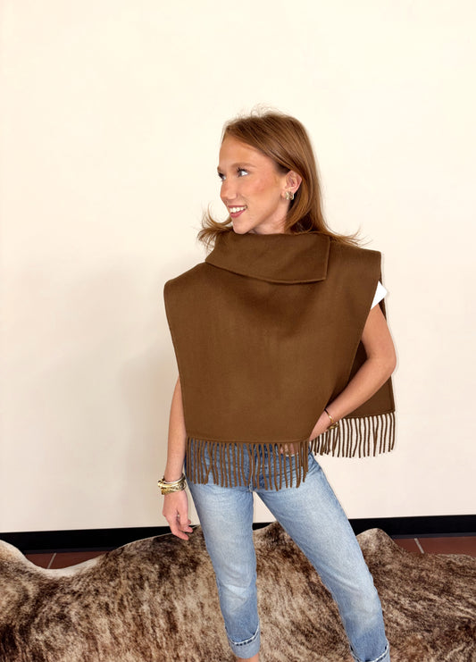 Fringe Poncho - Chocolate and Blush
