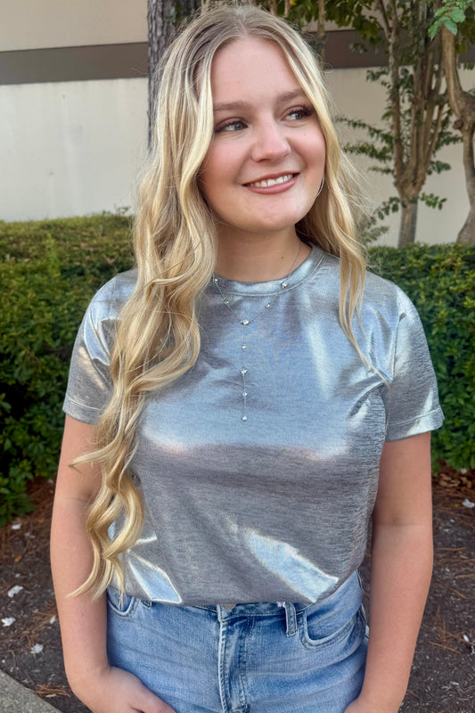 Metallic Round Neck Top