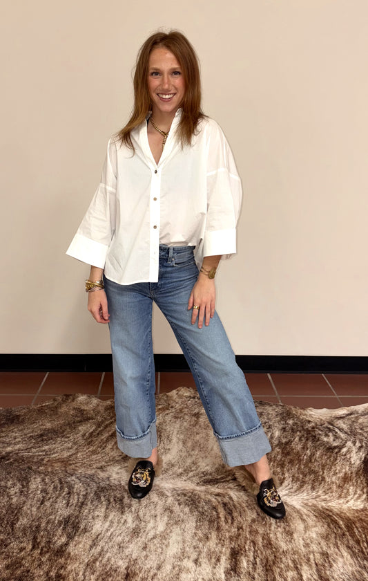 White Pleated Button Down Top