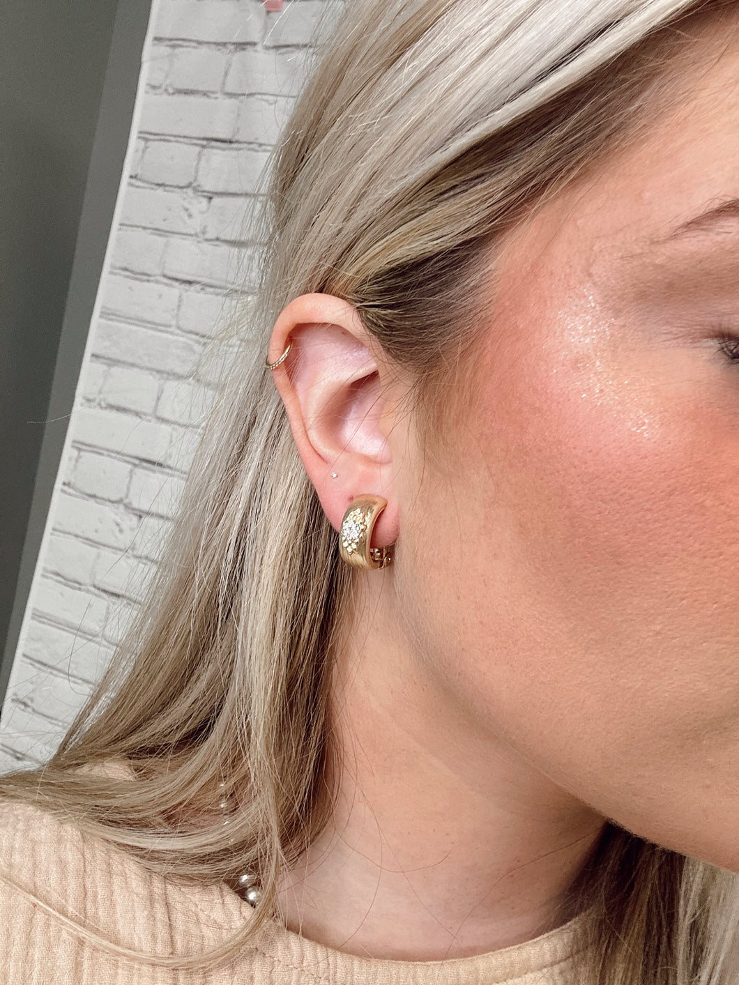 Brushed Gold Clip on Earrings