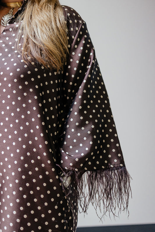 Chocolate Polkadot Feathered Dress
