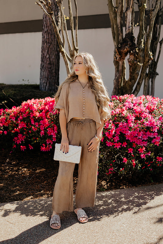 Linen Wide Leg Pant in Tobacco