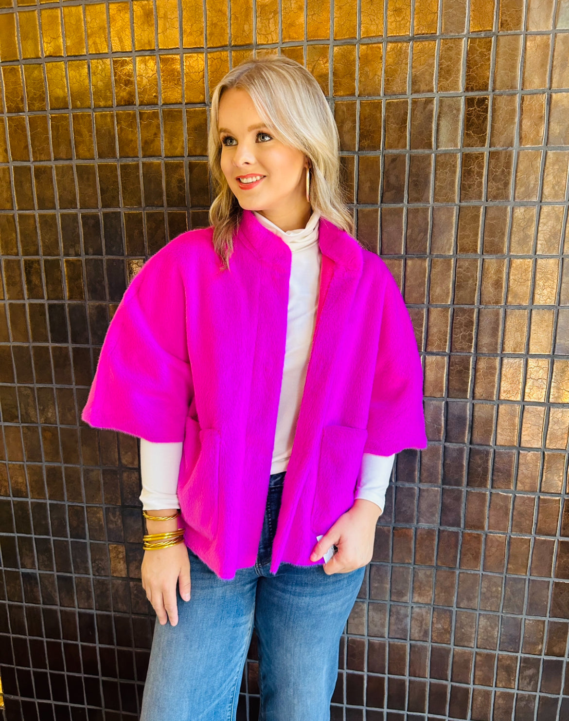 Faux Capelet Jacket - Available in Fuschia and Black