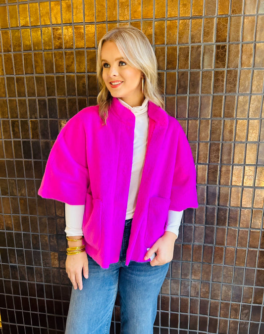 Faux Capelet Jacket - Available in Fuschia and Black