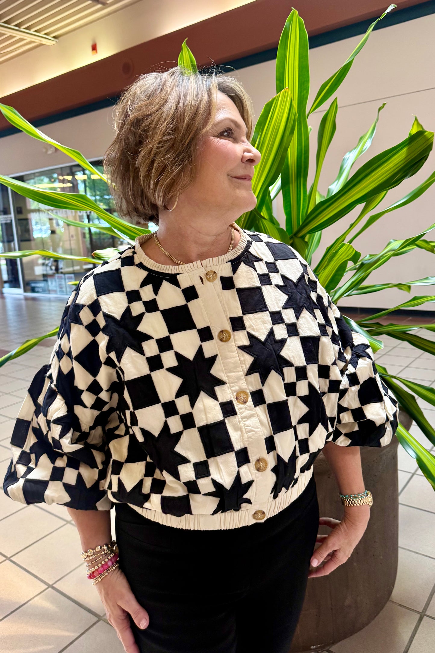 Black/Cream Quilted Star Jacket by Ivy Jane