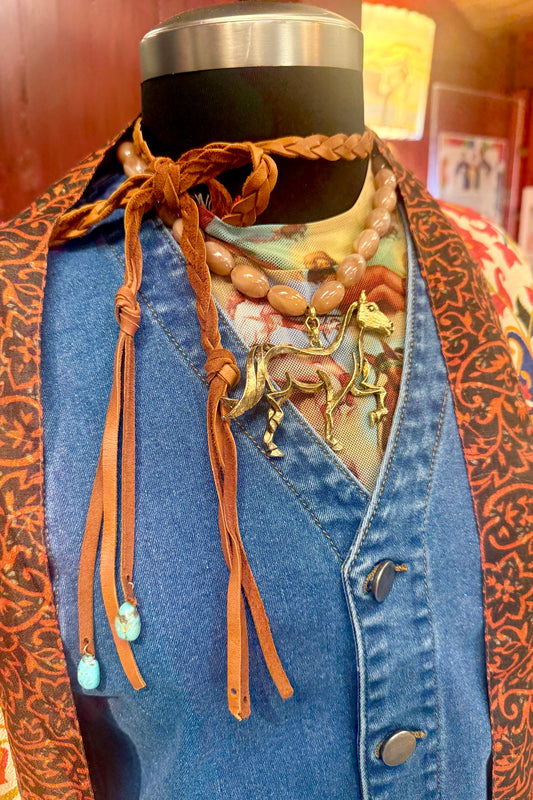Brown Braided Turquoise Stoned Necklace