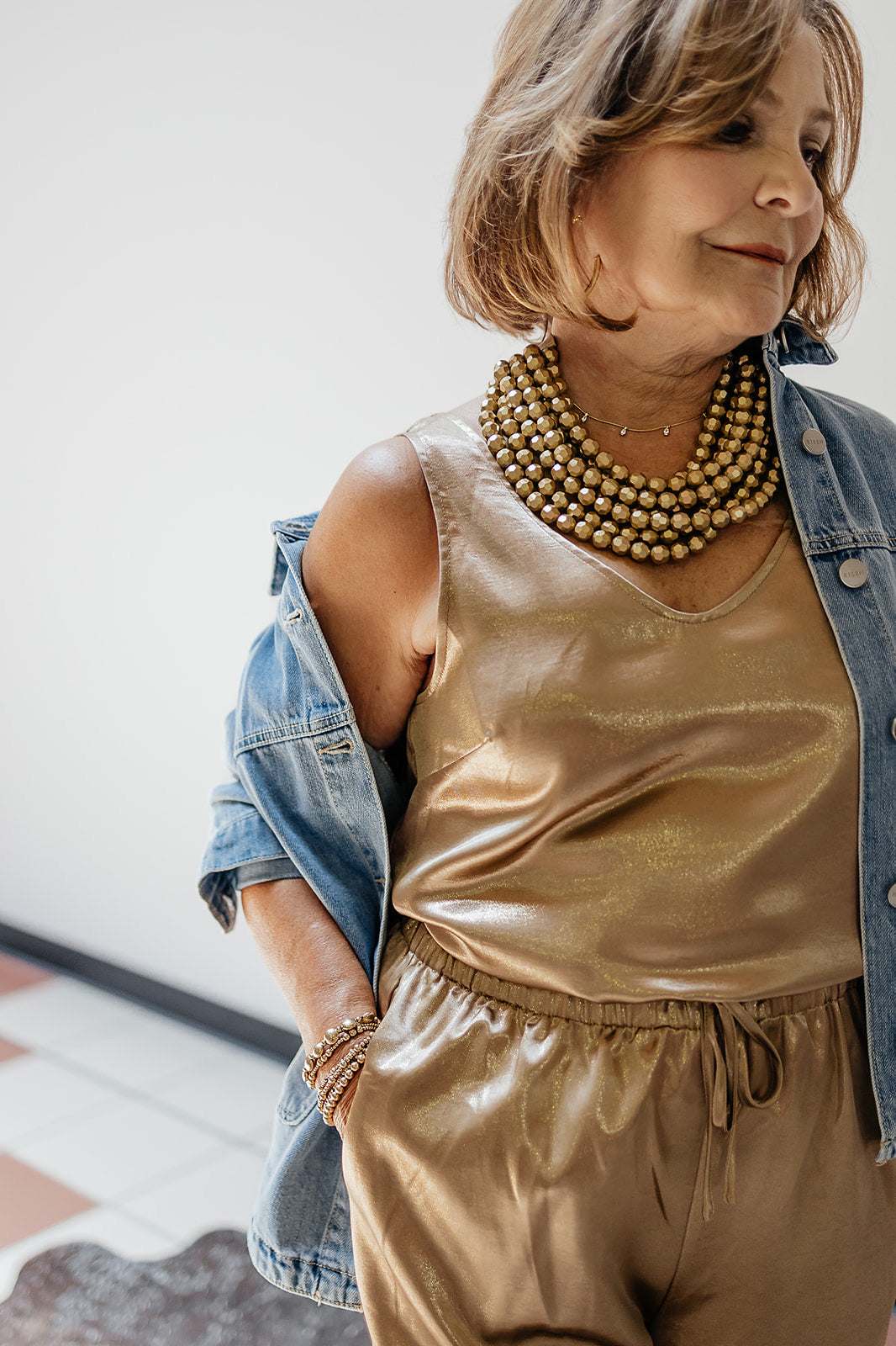 Gold Metallic Tank and Pants Set