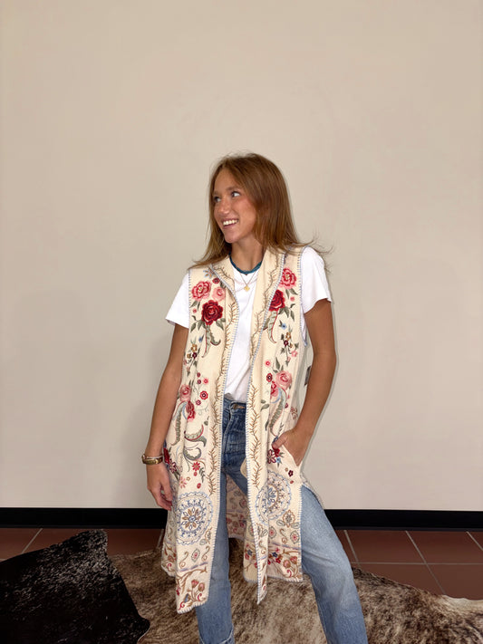 Floral Multi Embd Hooded Vest- John Mark