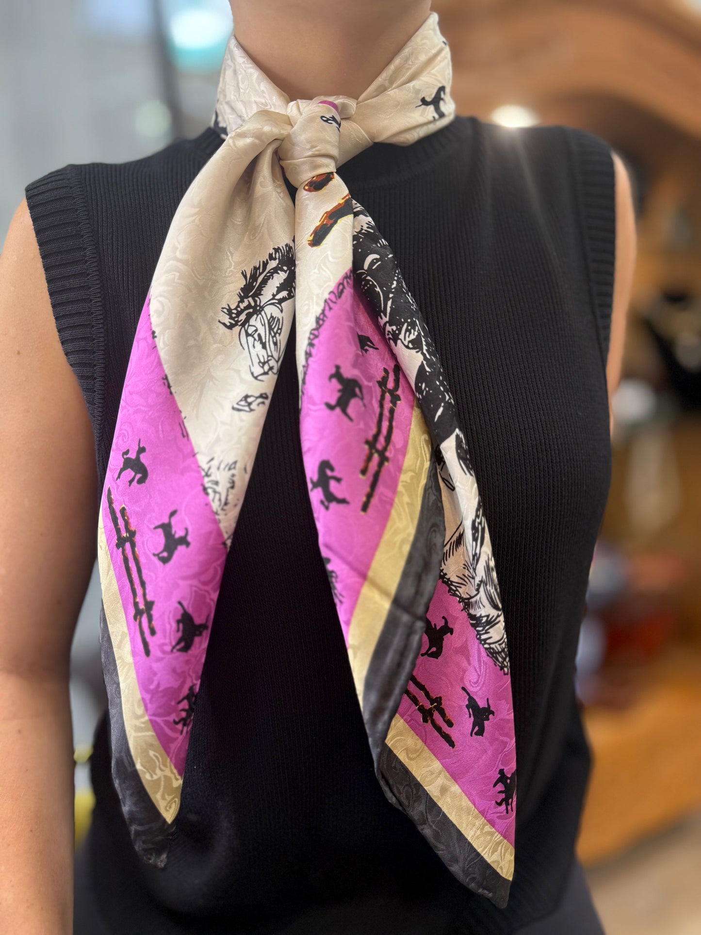 34.5" Fences Ivory Silk Scarf Wild Rag Wyoming Traders