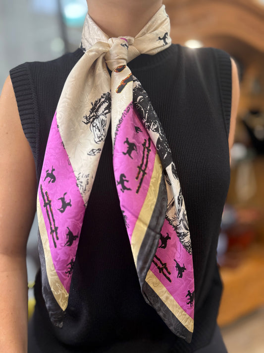 34.5" Fences Ivory Silk Scarf Wild Rag Wyoming Traders