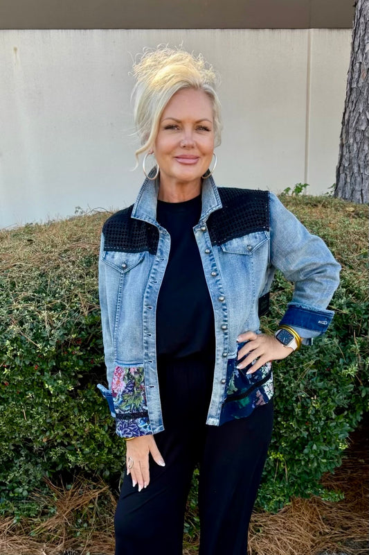 Denim with Floral Lace Jacket by John Mark