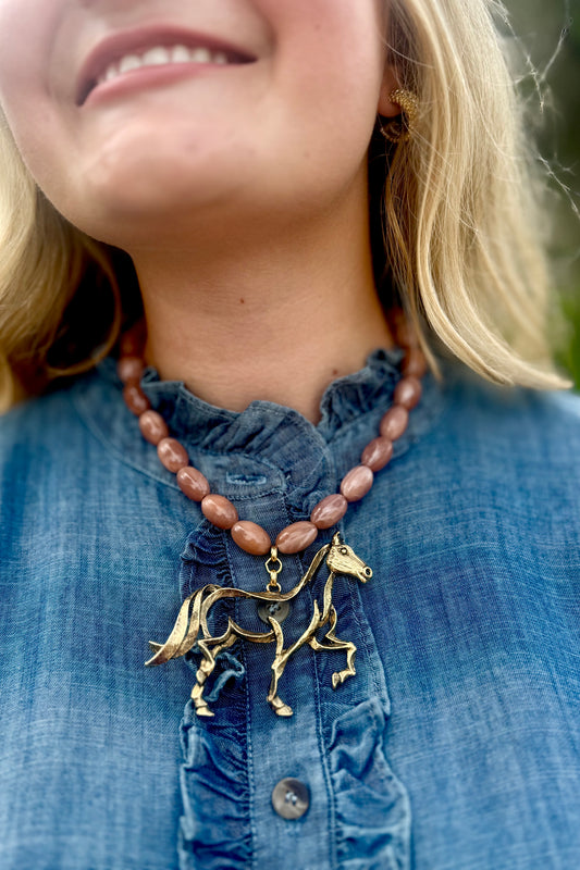 Beaded Brown Horse Necklace