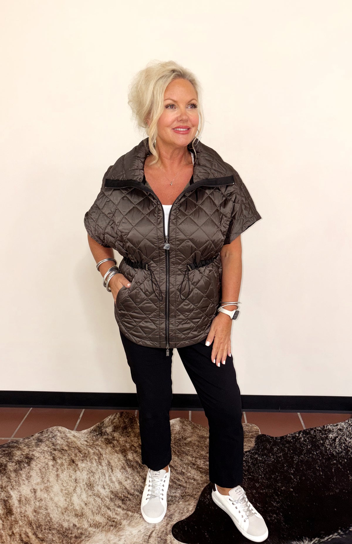 Charcoal Avocado Quilted Vest by Joseph Ribkoff