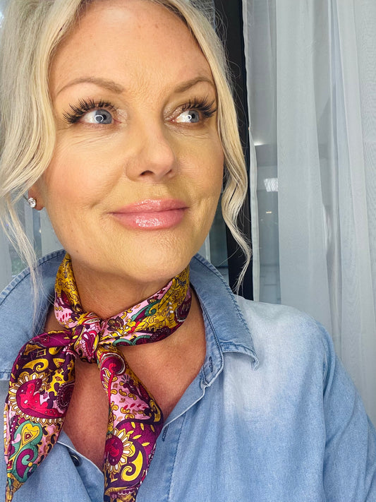 20" Paisley Lemon Berry Silk Scarf