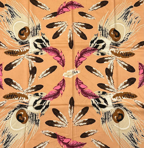 Frontier Peach Feathers Silk Scarf