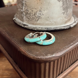 Turquoise Inlay Hoop Earrings- Small