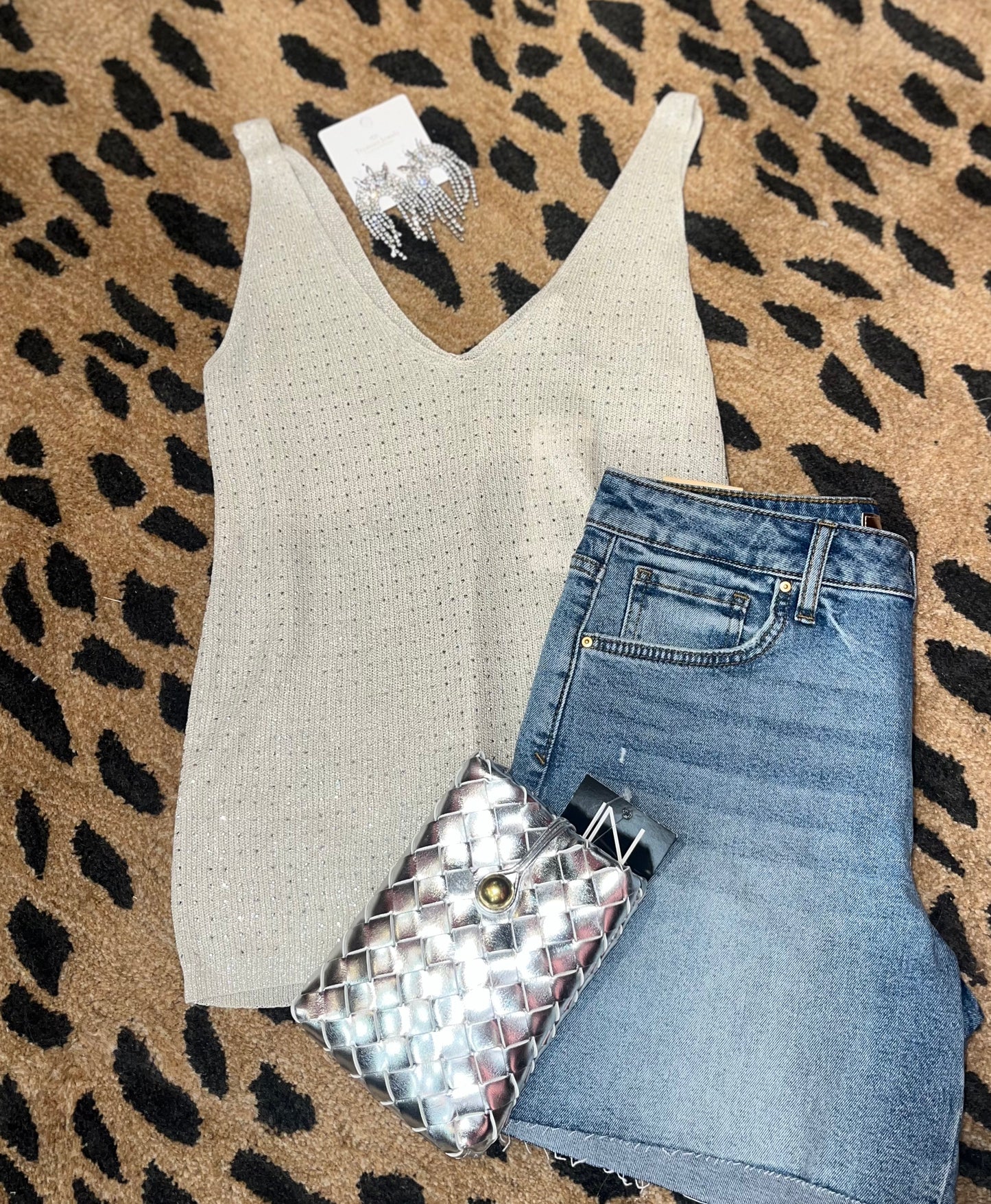 Knitted Tiny Rhinestone Embellished Tank