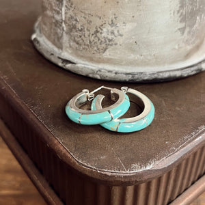 Turquoise Inlay Hoop Earrings- Small