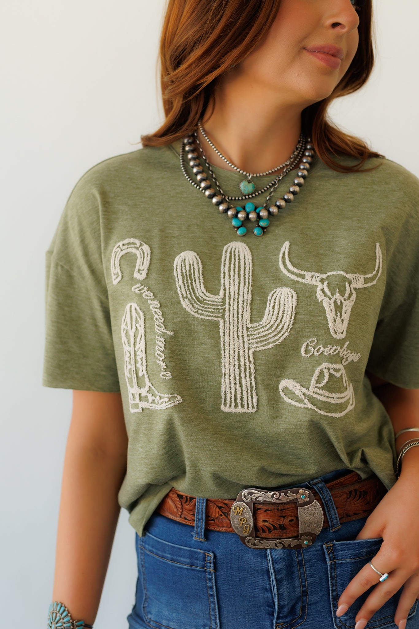 Howdy Hanny Needmore Olive Tee