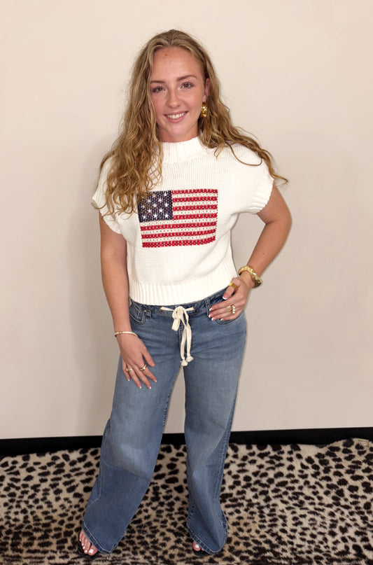American Flag Mock Neck Sweater