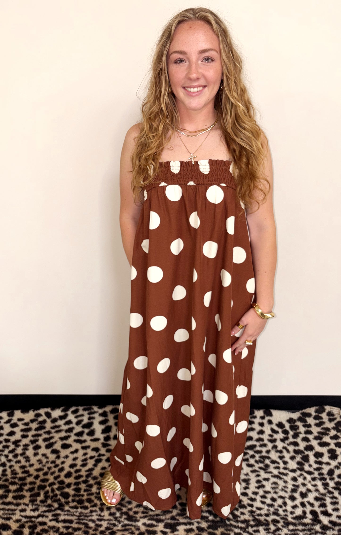 Pretty Woman Derby Dress in Brown and White Polka Dot