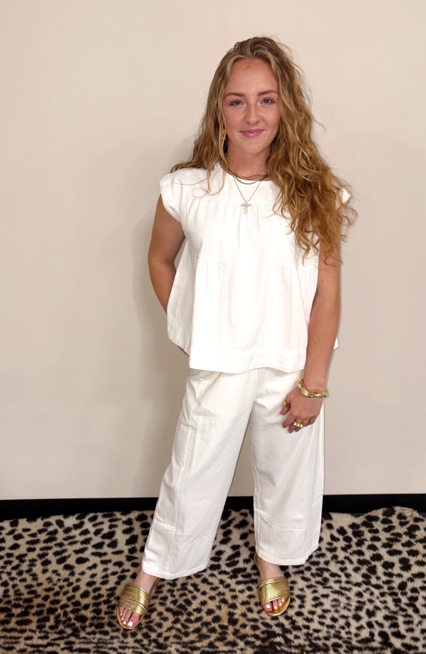 White Denim Swing Pant Set