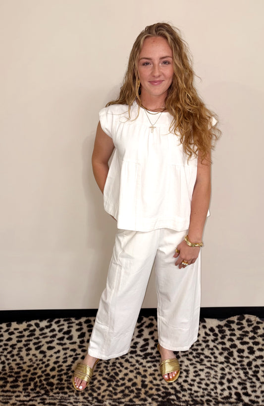 White Denim Swing Pant Set