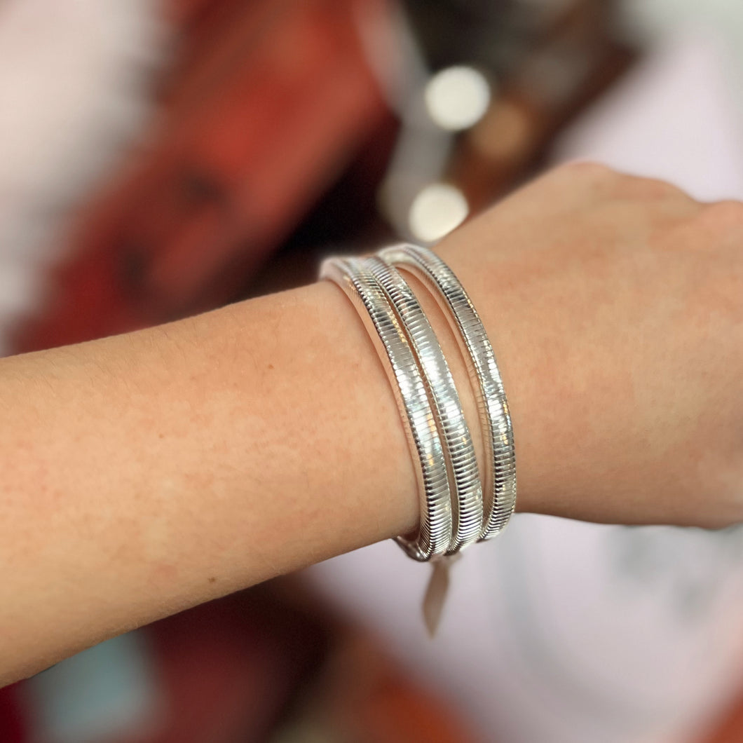 Set of 3- Silver Ribbed Bangle Bracelets