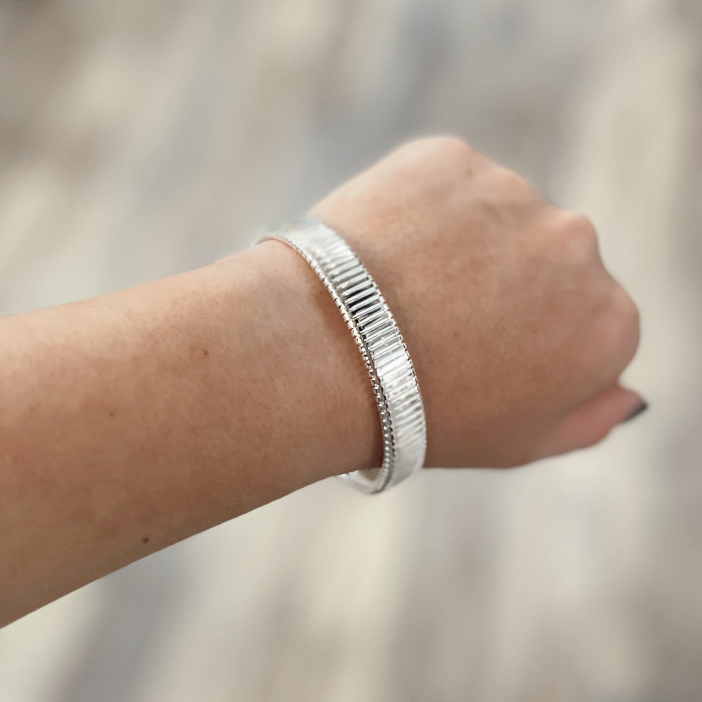 Small Silver Ribbed Bangle Bracelet