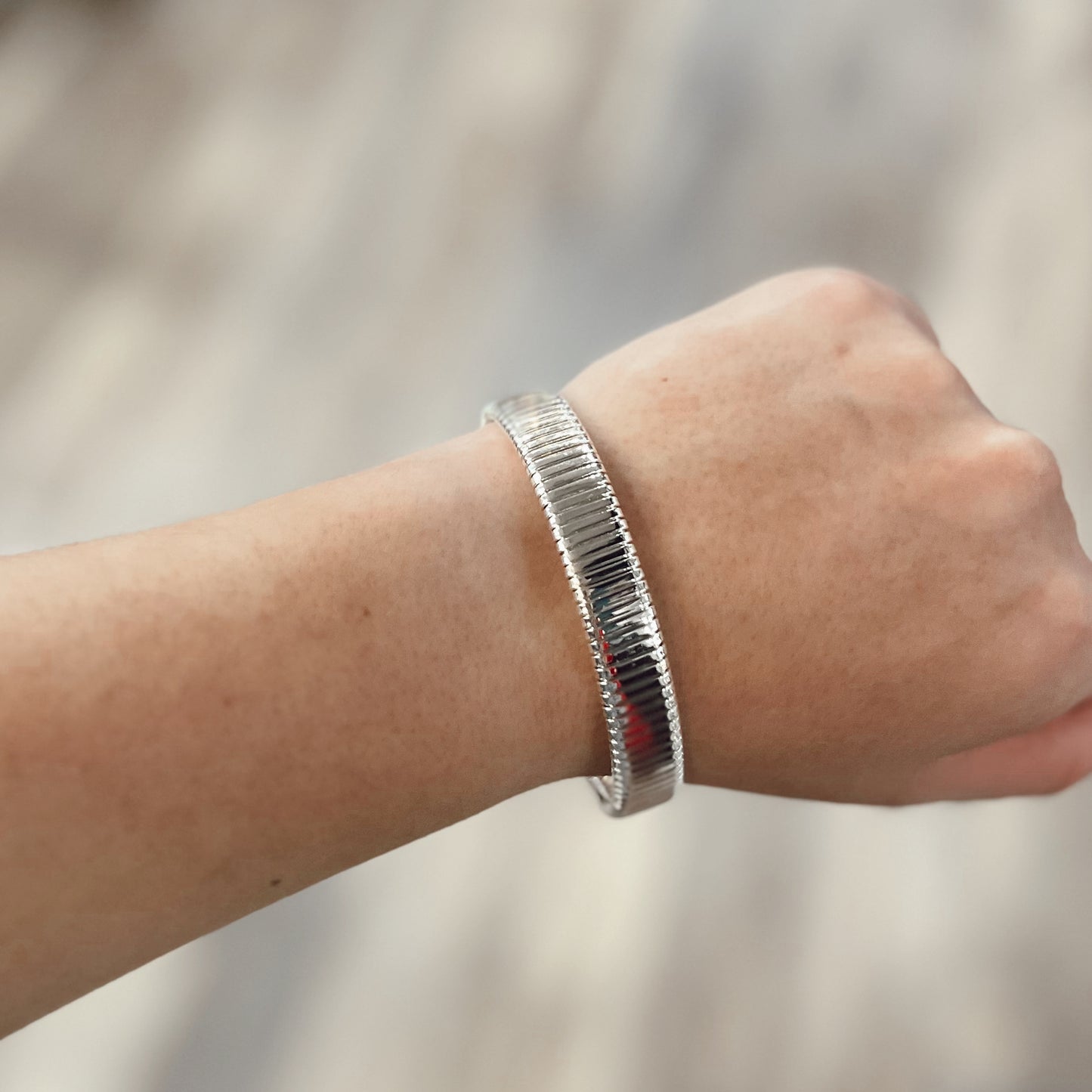 Small Silver Ribbed Bangle Bracelet