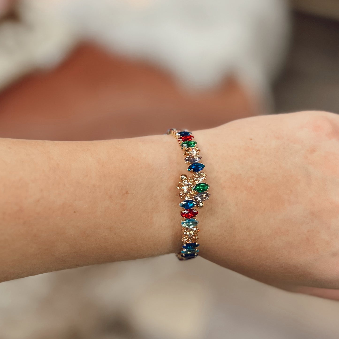 Rainbow Gem Cuff Bracelet