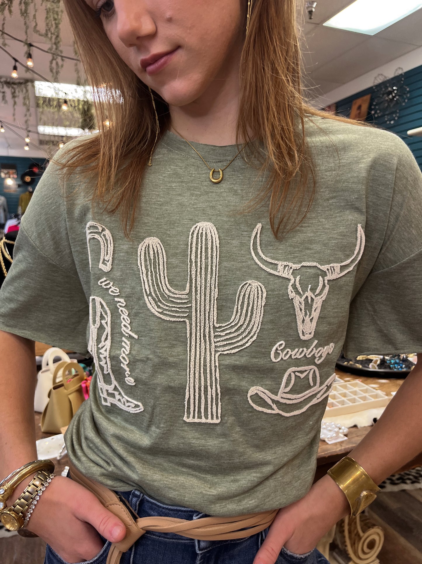 Howdy Hanny Needmore Olive Tee