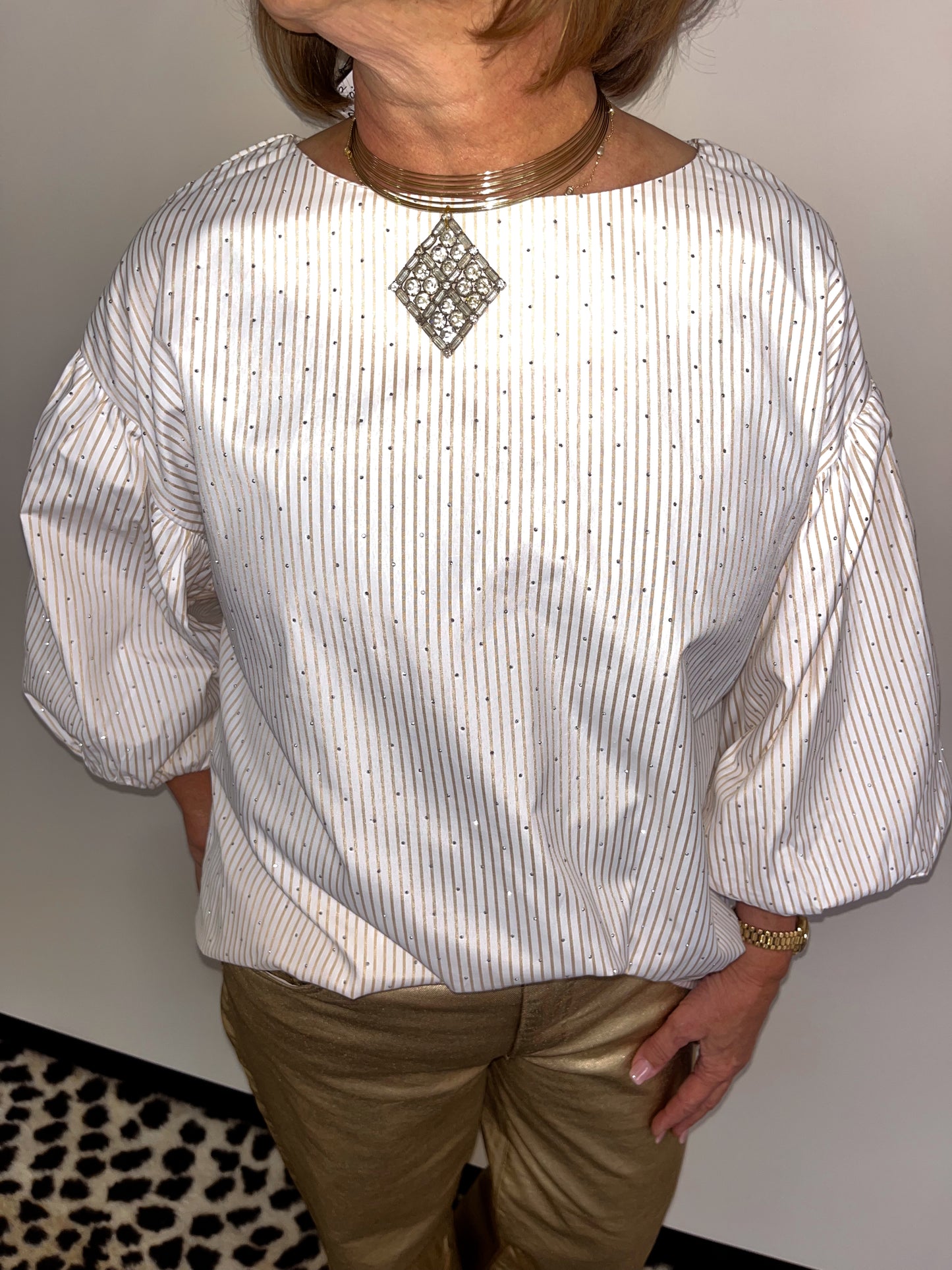 Pinstripe and Sparkle Popover Shirt