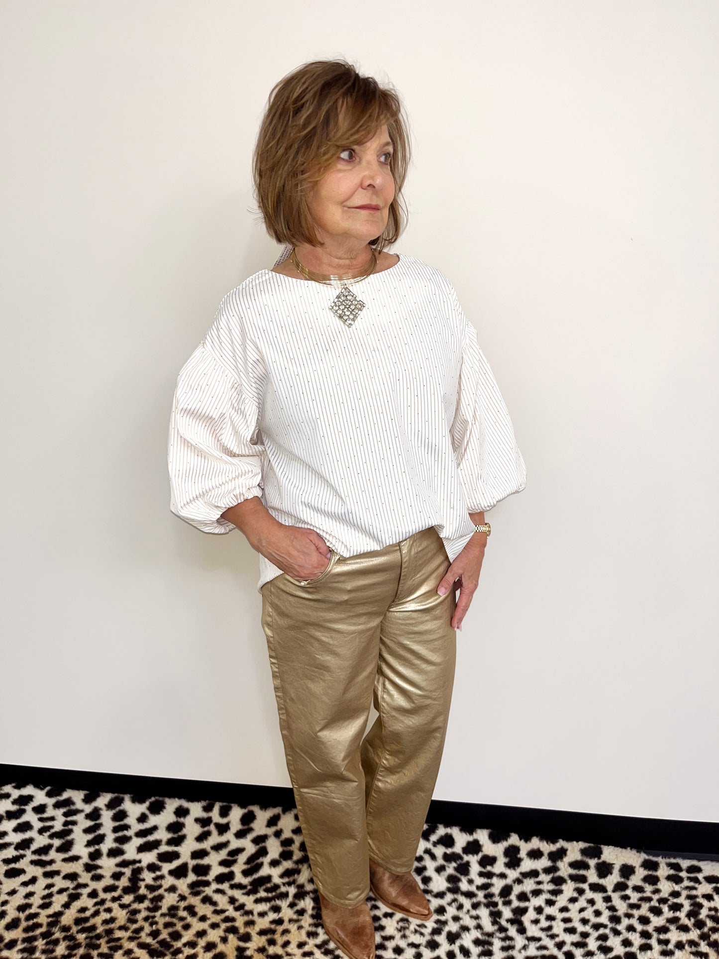 Pinstripe and Sparkle Popover Shirt