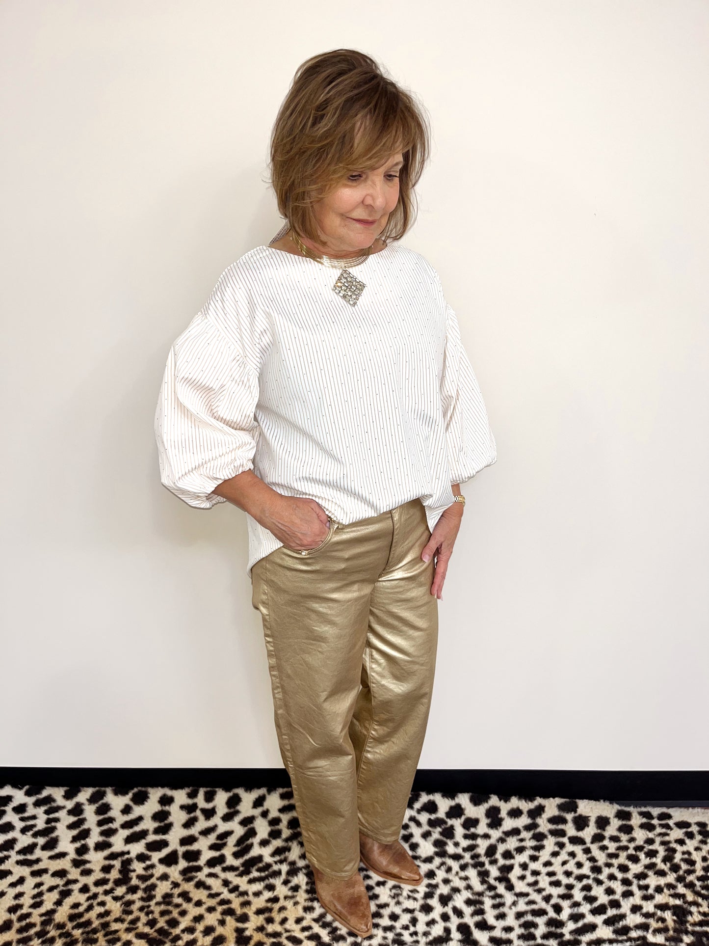 Pinstripe and Sparkle Popover Shirt