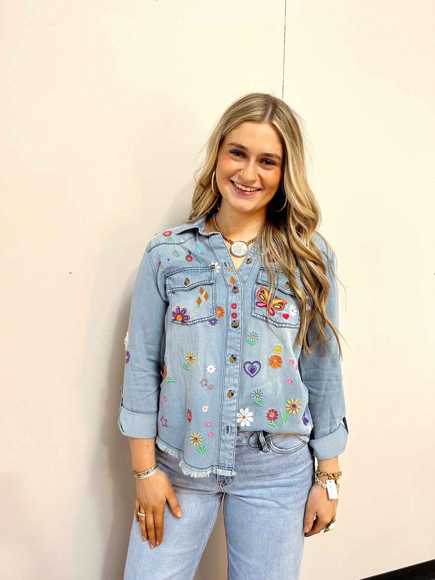 Embroidered Denim Shirt by John Mark