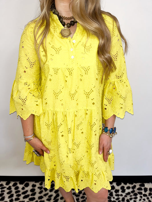 Citron Eyelet Tiered Dress - Uncle Frank