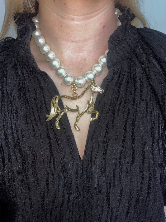Pearl Horse Necklace