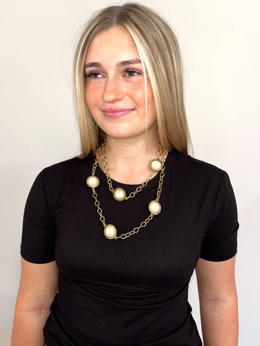 Long Pearl Station Necklace