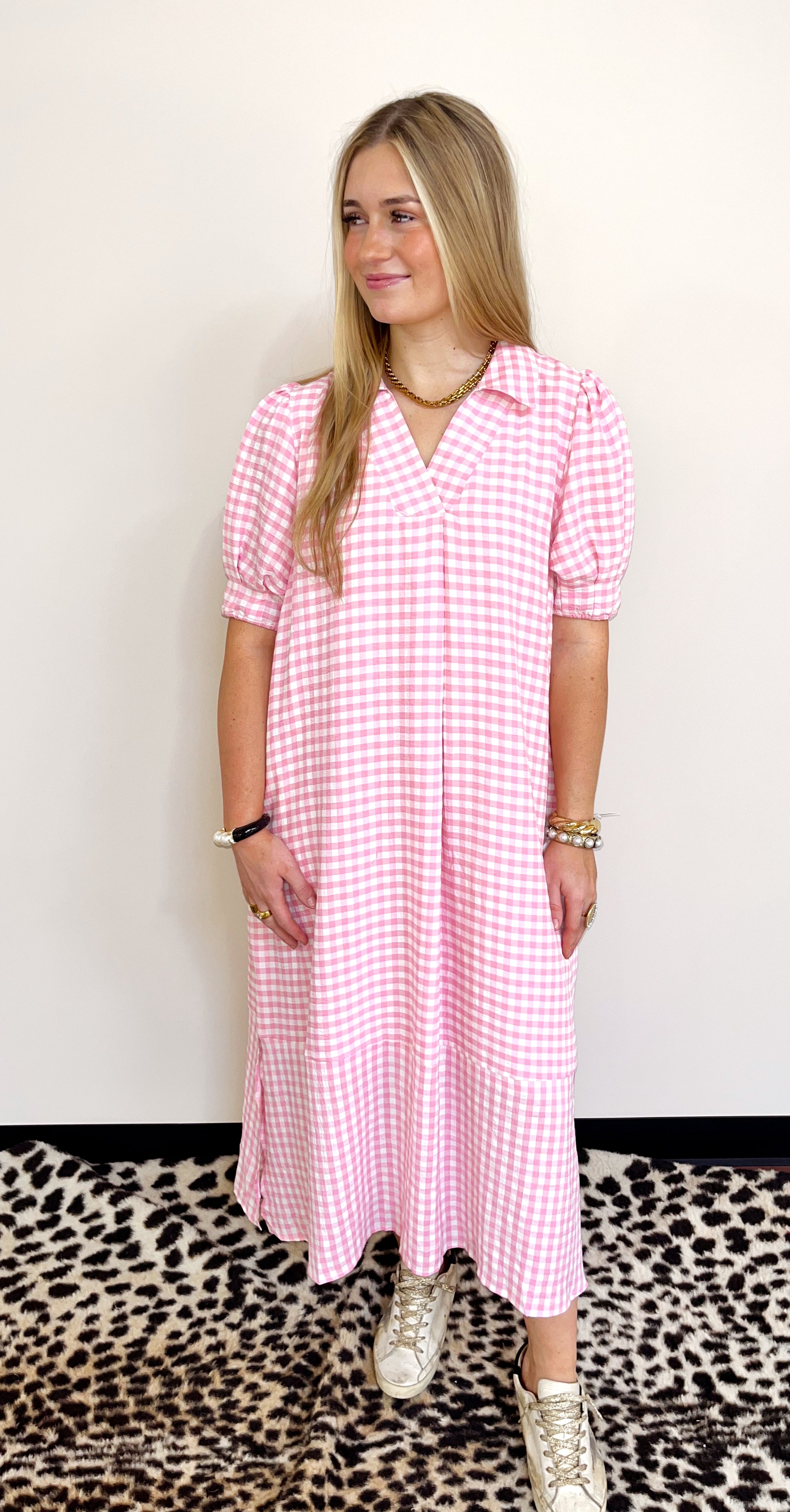 Pink Gingham Midi Dress by Umgee M
