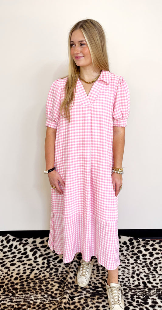 Pink Gingham Midi Dress by Umgee